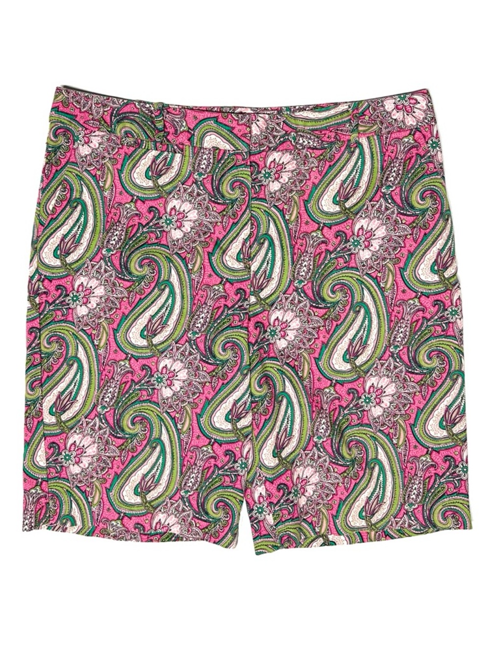 Talbots Womens Bermuda Shorts Paisley Pink Green Sz 12 Resort Preppy Bright